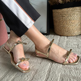 Sandalia Rasteira Feminina Tira Laço Tendencia Moda