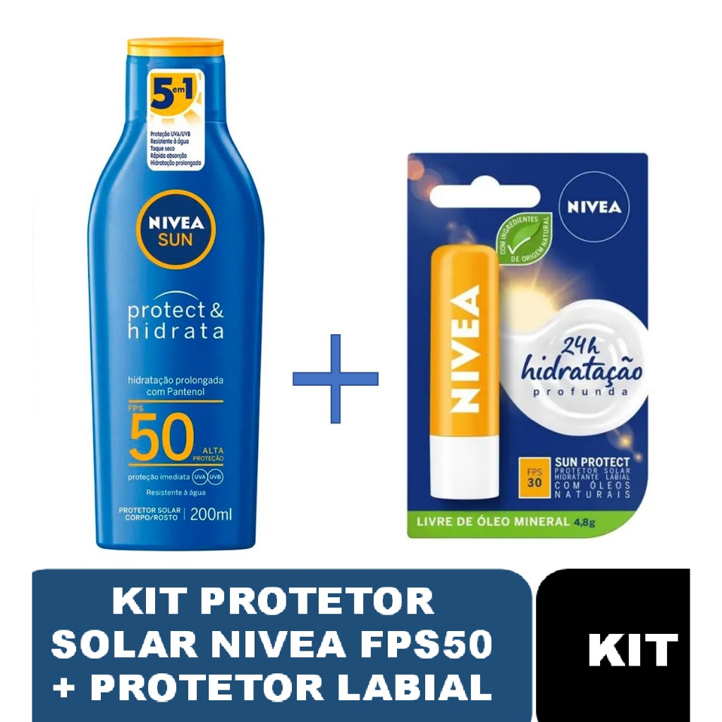 Nivea Protetor Solar Sun Protect & Hidrata Fps50 200ml + Nivea Protetor Solar Hidratante Labial Sun Protect Fps 30 4.8g