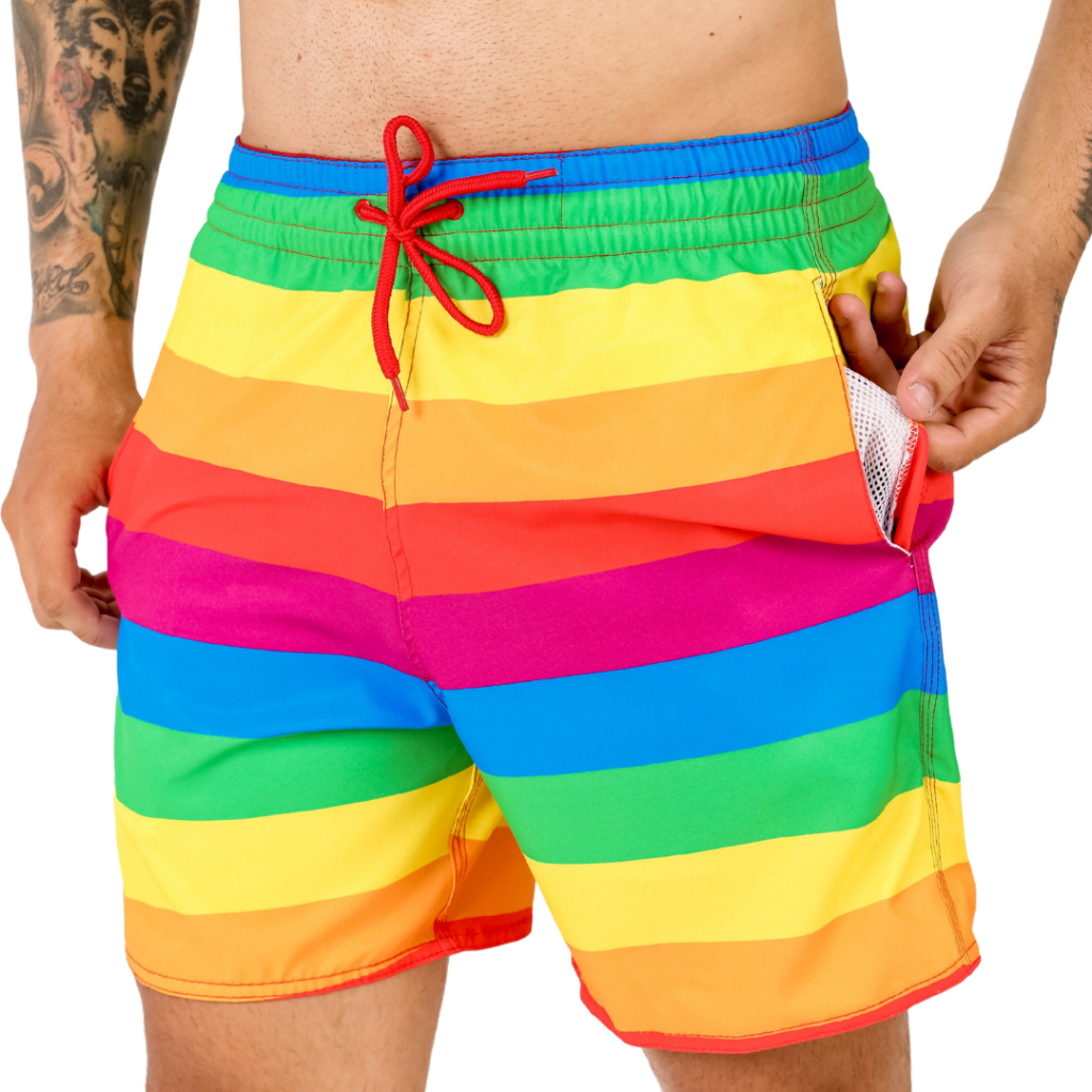 Short Casual Bandeira LGBT Praia Mauricinho Masculino Elastano Premium Arco-íris