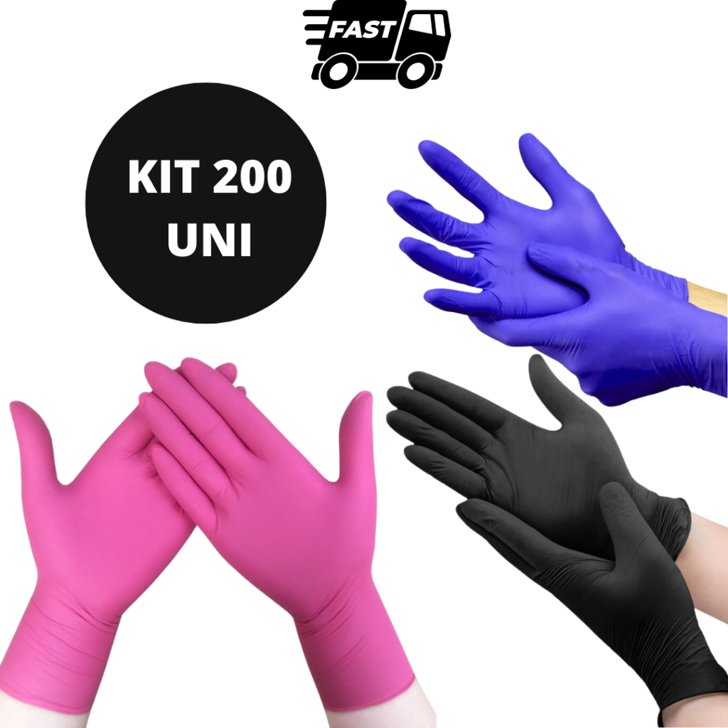Kit 2 Caixas Luva Nitrilica Sem Pó Descartável 200 uni em Oferta na Shopee