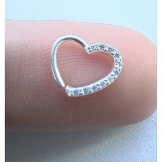 Piercings Daith coração cravejado com zircônia prata 925 legítimo P/Daith,Helix,cartilagem