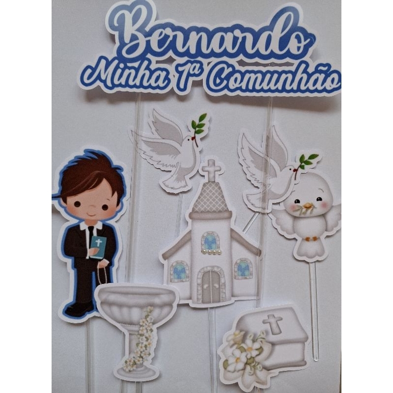 Topo para bolo minha primeira comunhão menino. Minha primeira eucaristia
