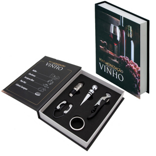 Kit Vinho Abridor Saca Rolhas Tampa Dosador Livro 05 Peças em Oferta na Shopee