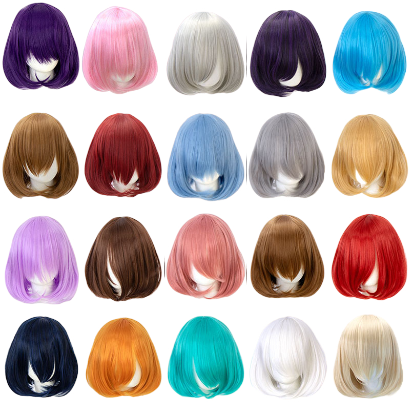 Peruca Cabelo Orgânico Cosplay liso curta Várias Cores Mangá Anime Fantasia - alta temperaturas