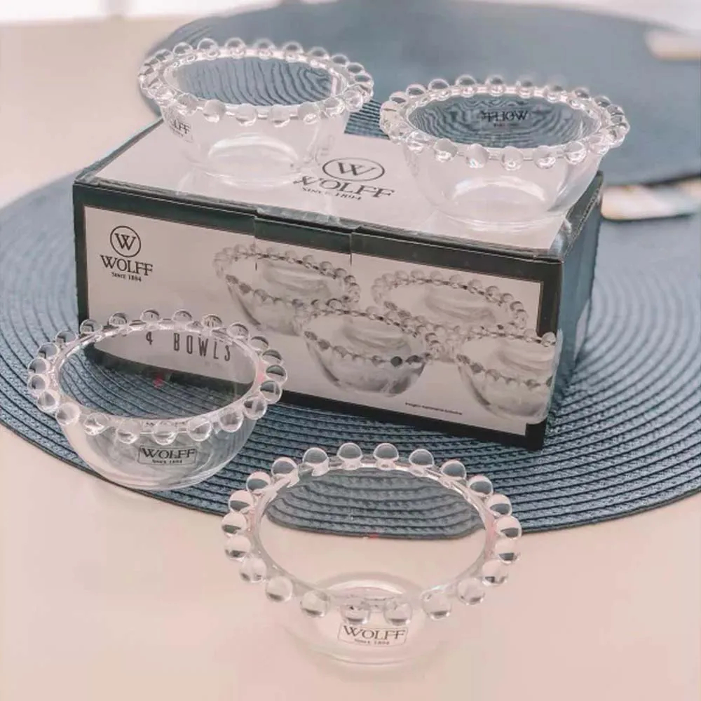 Conj. 4 Bowls Cristal Bolinhas Pearl Transparente 9x4cm Wolff