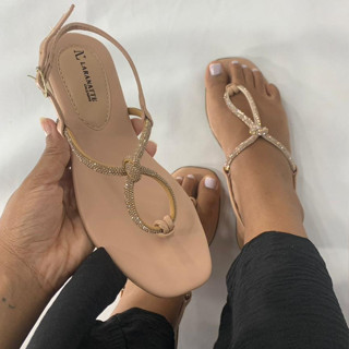 Sandália Rasteira Moda Feminina Tendência Brilho Blogueira Confortável Casual Promoção