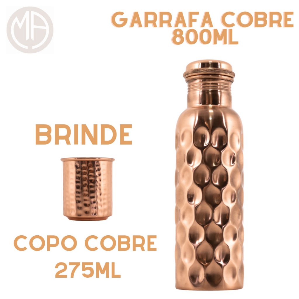 Garrafa De Cobre Puro 800ML - Yoga E Ayurveda - Promoção Lançamento