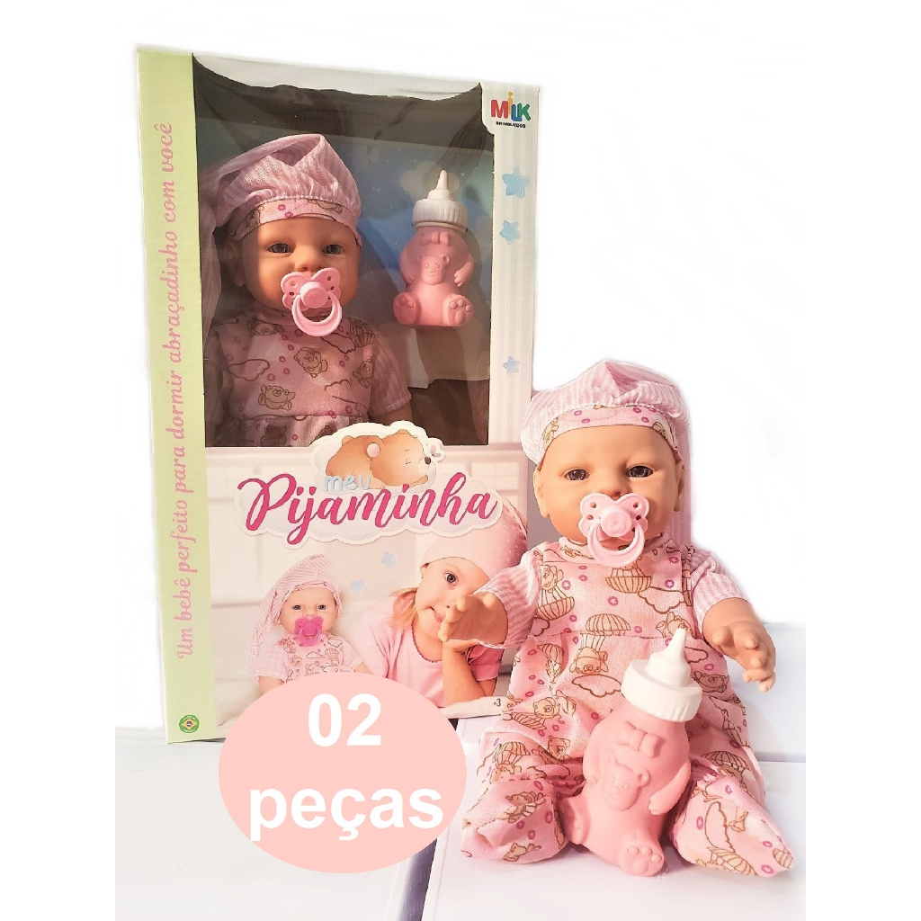 Kit 2 Bonecas Bebê Meu Pijaminha Menina Milk Brinquedos chupeta Mamadeira