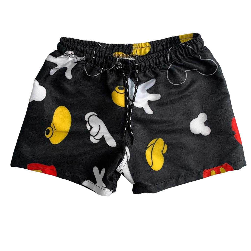 Shorts Infantil Unissex Verão/Praia/Piscina Mickey Preto