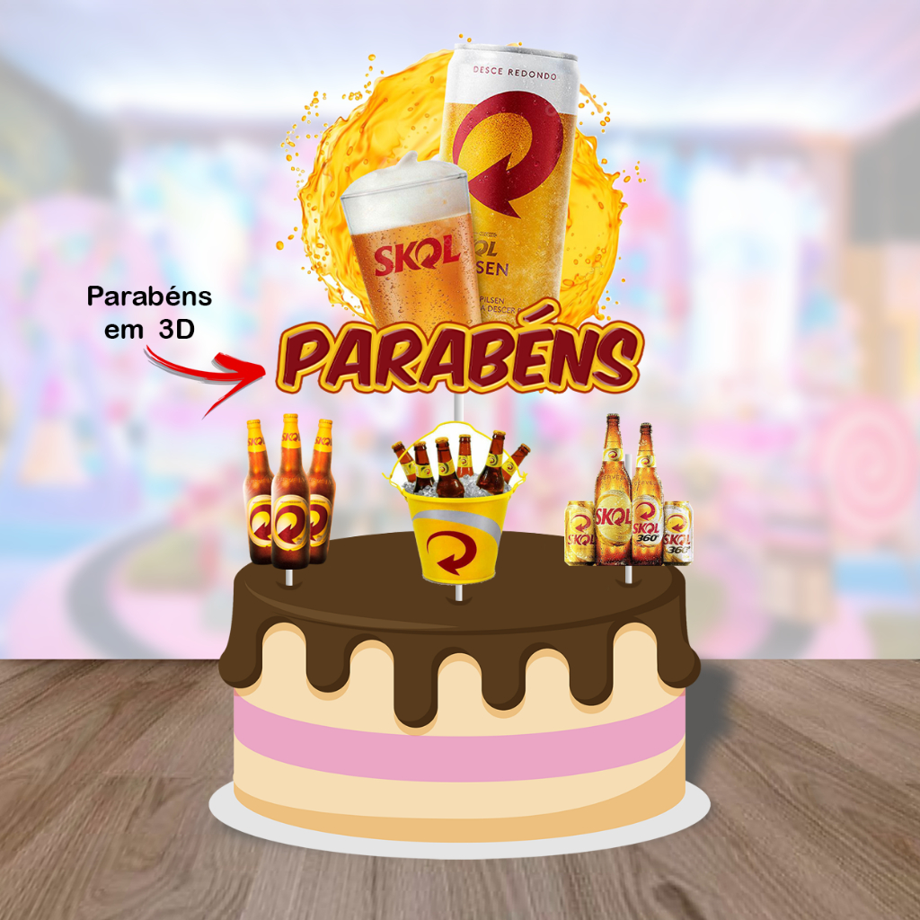 Topo de Bolo Especial Tema Skol Papel Fotográfico 180g  (Detalhe 3D) Veja vídeo explicativo