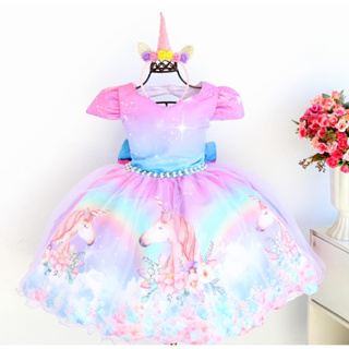 Vestido Infantil Fantasia Unicórnio  Festa Tematica Com Tiara . em Oferta na Shopee