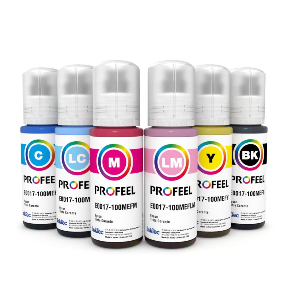 Kit 6x100ml Tinta Corante InkTec Profeel E0017 Compatível com Impressoras Epson jato de tinta L800 L801 L805 L810 L850 L1800