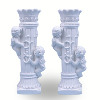 Escultura de Gesso 02 Unidades -  Castiçal Coluna c/ 2 Anjos 17cm em Oferta na Shopee