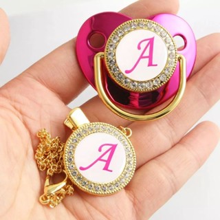 Chupeta luxo com prendedor bico de silicone ortodôntico ou redondo rosa pink personalizada letra inicial nome