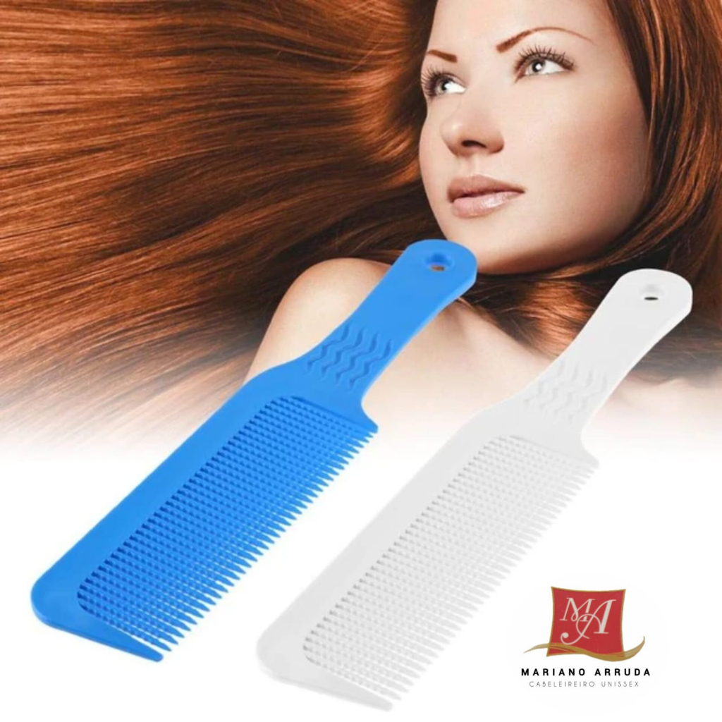 Pente de Corte Clipper Plano com Onda para Barbeiro e Cabeleireiro - Branco