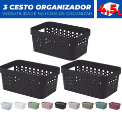 Kit 3 Cesto Organizador Trama Rattan s/Tampa 4,5L Multiuso de Plástico