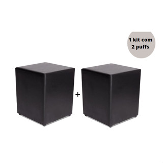KIT 2 PUFF PRETO QUADRADO REFORAÇADO BANQUETA DECORATIVO QUALIDADE - PROMOÇÃO DOIS