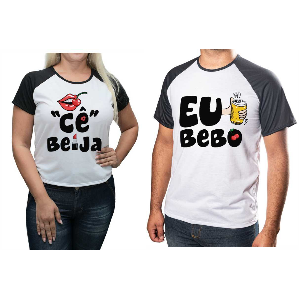 Kit Camisa Casal Personalizada Eu Bebo Ce Beija Ótimo Acabamento E Durabilidade Anti-pilling 100% Poliéster PROMOÇÃO