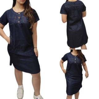 Vestido Chemise jeans com detalhes de botão moda evangélica