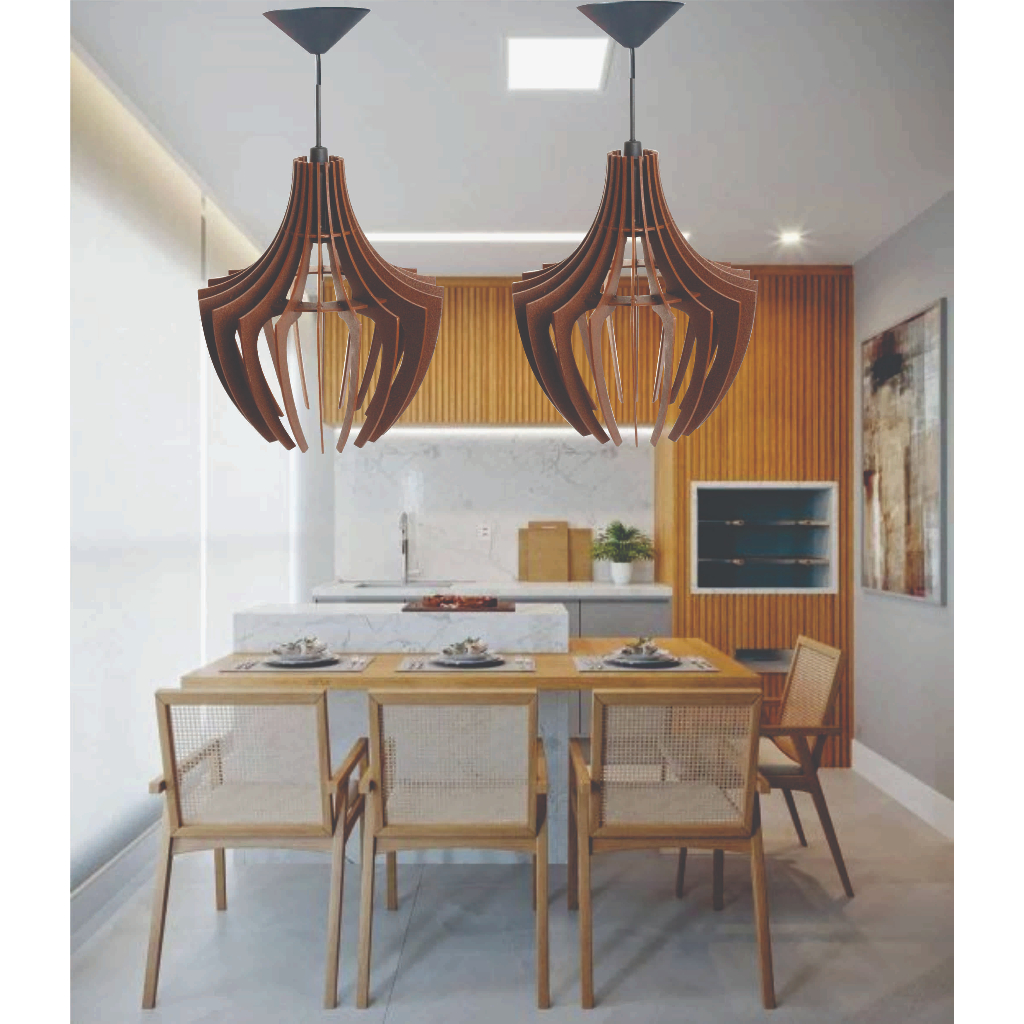 Kit 2 Luminária Pendente Lustre Mdf Aranha Teto, Gourmet, Sala, Cozinha,  sem fiação e sem canopla