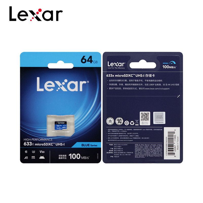 Cartão Memória Micro SD Lexar 64 Gb, até 100 MBs, Classe 10, Original, NOVO, Lacrado - No Brasil