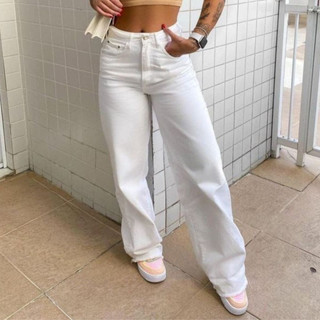 Calça Wide Leg Pantalona Jeans Branca Enfermagem Tecido Grosso - Não fica transparente Qualidade Premium Lançamento 2026