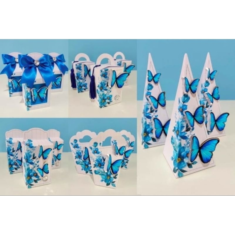 kit Lembrancinhas Personalizadas caixinhas - festa Borboleta azul festa/aniversário/PEGUE E MONTE