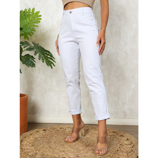 Calça Jeans Mom Branco Feminino Com Lycra