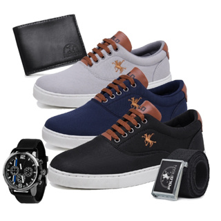 Kit 3 Tênis Polo Fran Sapatenis Masculino Casual + Relógio Carteira Cinto Miami em Oferta na Shopee