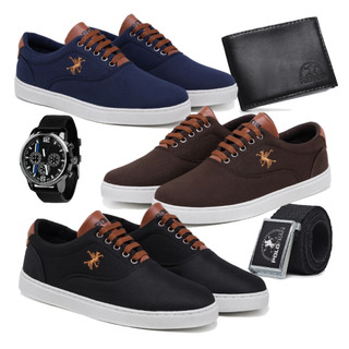 Kit 3 Tênis Polo Fran Sapatenis Masculino Casual + Relógio Carteira Cinto Miami em Oferta na Shopee