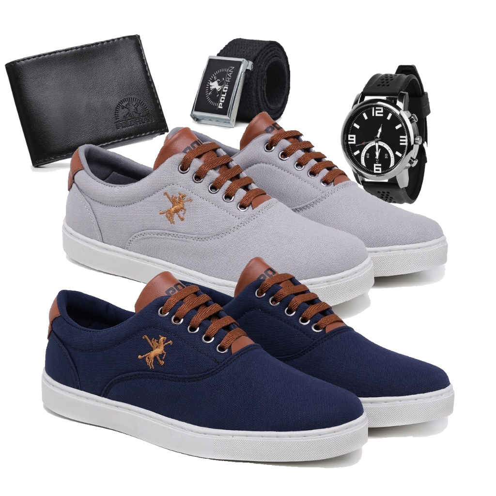 Kit 2 Tênis Masculino Polo Fran Sapatênis Básico Casual Com Carteira Cinto e Relógio Miami em Oferta na Shopee