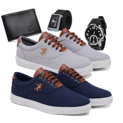 Kit 2 Tênis Masculino Polo Fran Sapatênis Básico Casual Com Carteira Cinto e Relógio Miami