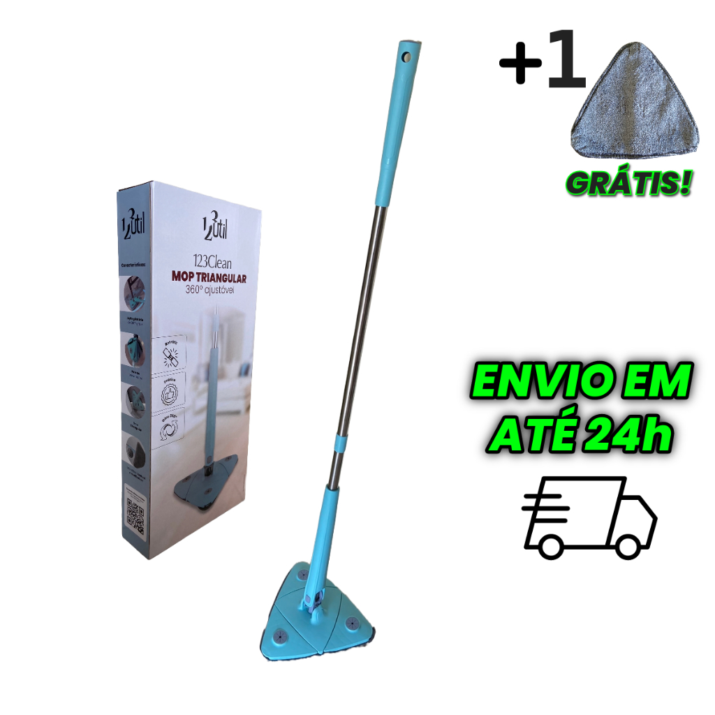 Mop Triangular 360° Rodo De Limpeza Esfregão Triangular Refil Microfibra Ajustável Triângulo Giratório Multiuso Retrátil Profissional