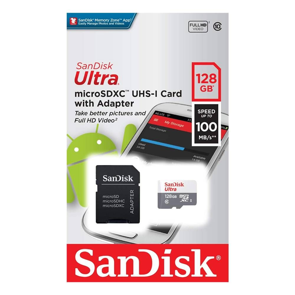 Cartao de Memoria Micro SD de 128GB Sandisk Ultra SDSQUNR-128G-GN3MA - Branco/Cinza