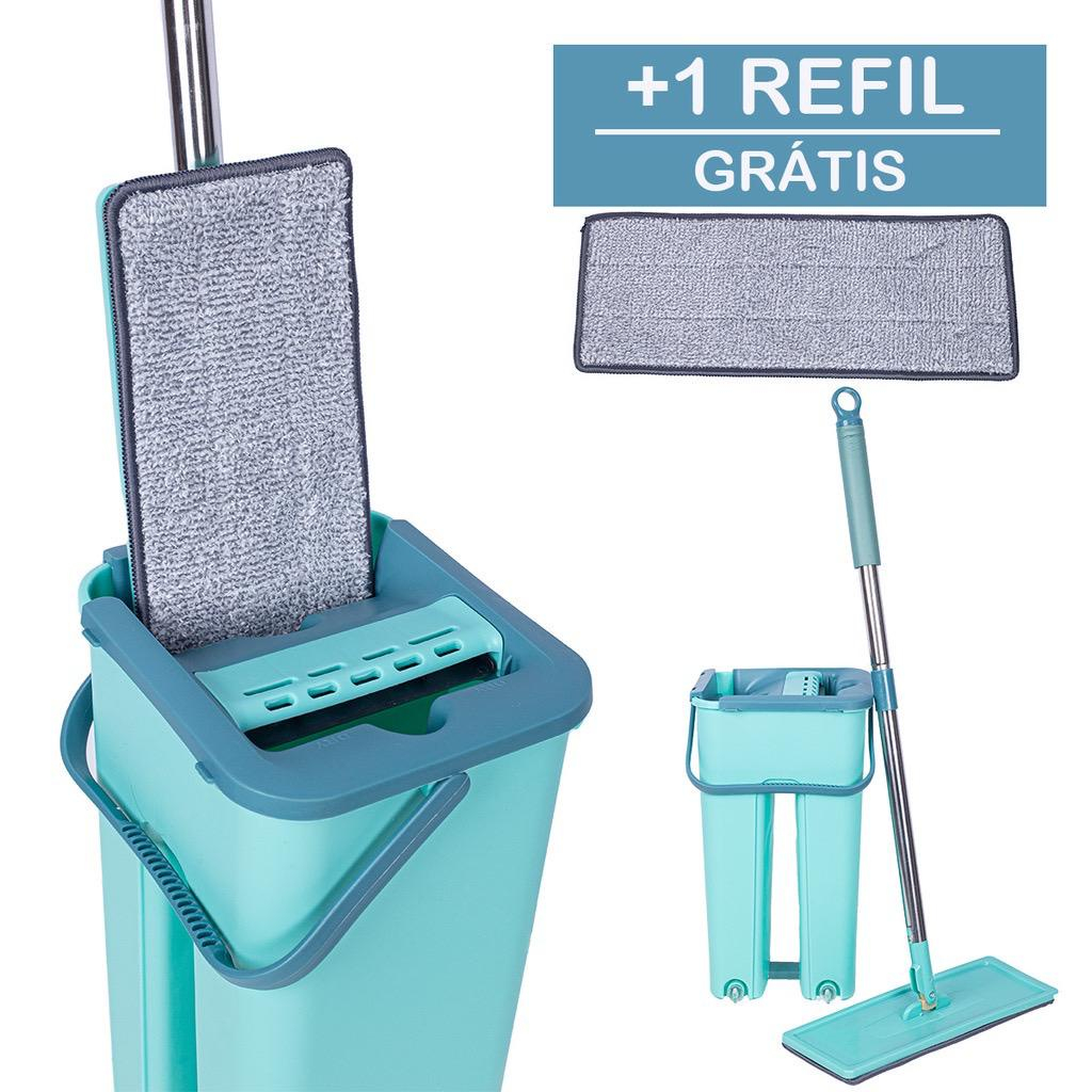 Flat Mop 2 Refis Esfregão Com Balde Rodo Mágico Lava Seca Tira Pó envio imediato