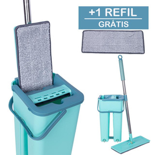 Flat Mop 2 Refis Esfregão Com Balde Rodo Mágico Lava Seca Tira Pó envio imediato