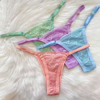 Kit 3 Calcinha Tanga De Renda Lingerie Com Regulagem de Coração E Forro