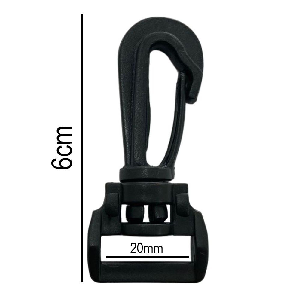 10un Mosquetão 20mm Preto Plástico Fecho Gancho Bolsas Mochilas