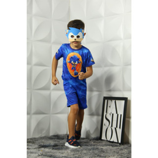 Fantasia Infantil Masculina - Sonic com máscara - Festas - Aniversário - Veste de 2 a 8 anos