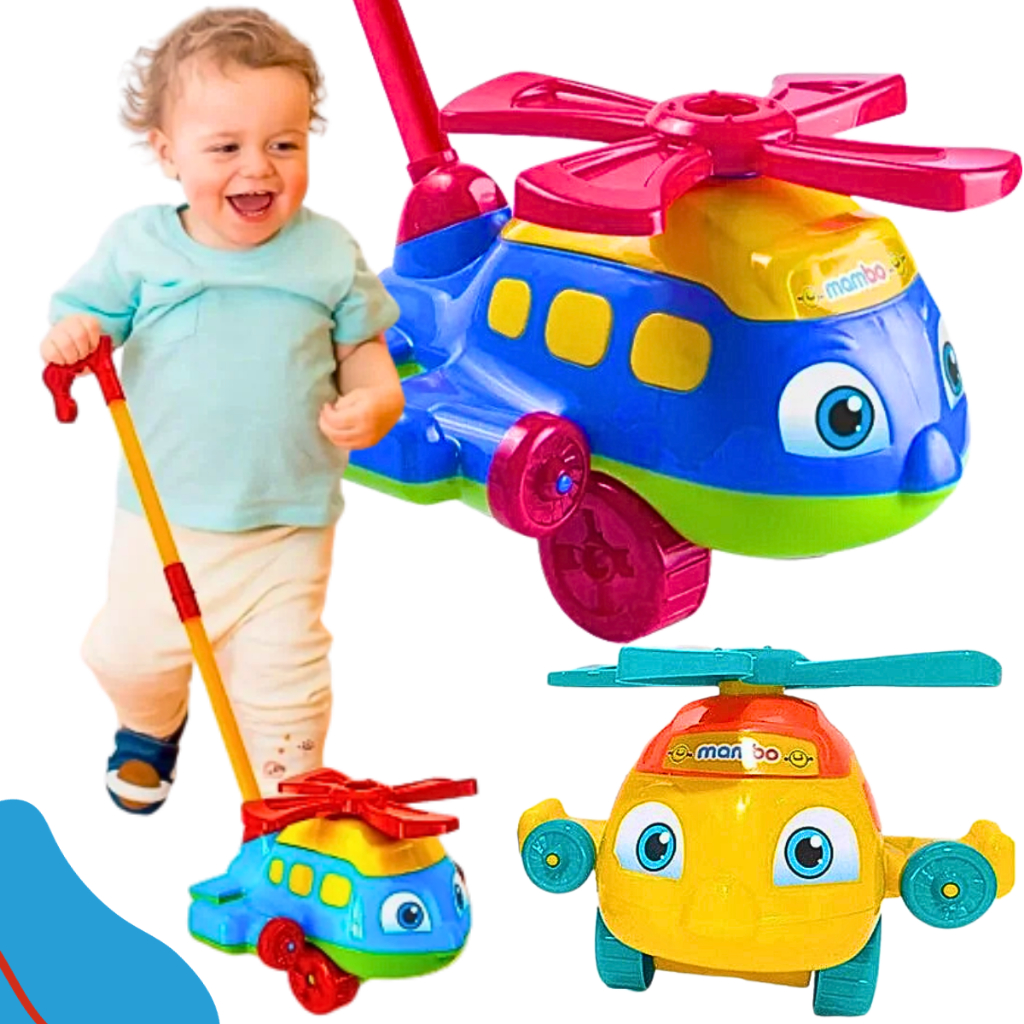 Push Plane Brinquedo Helicóptero Didático Andador Empurrar Baby Bebê Colorido Presente Aniversário Natal Dia das Crianças Meninos Meninas