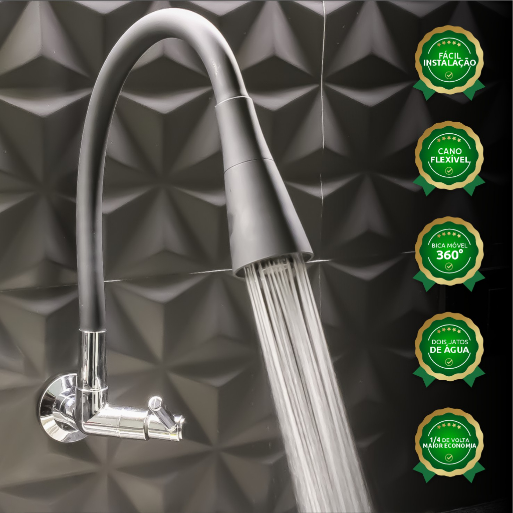 Torneira Gourmet Cozinha Parede Pia Flexível Dois Jatos Abs