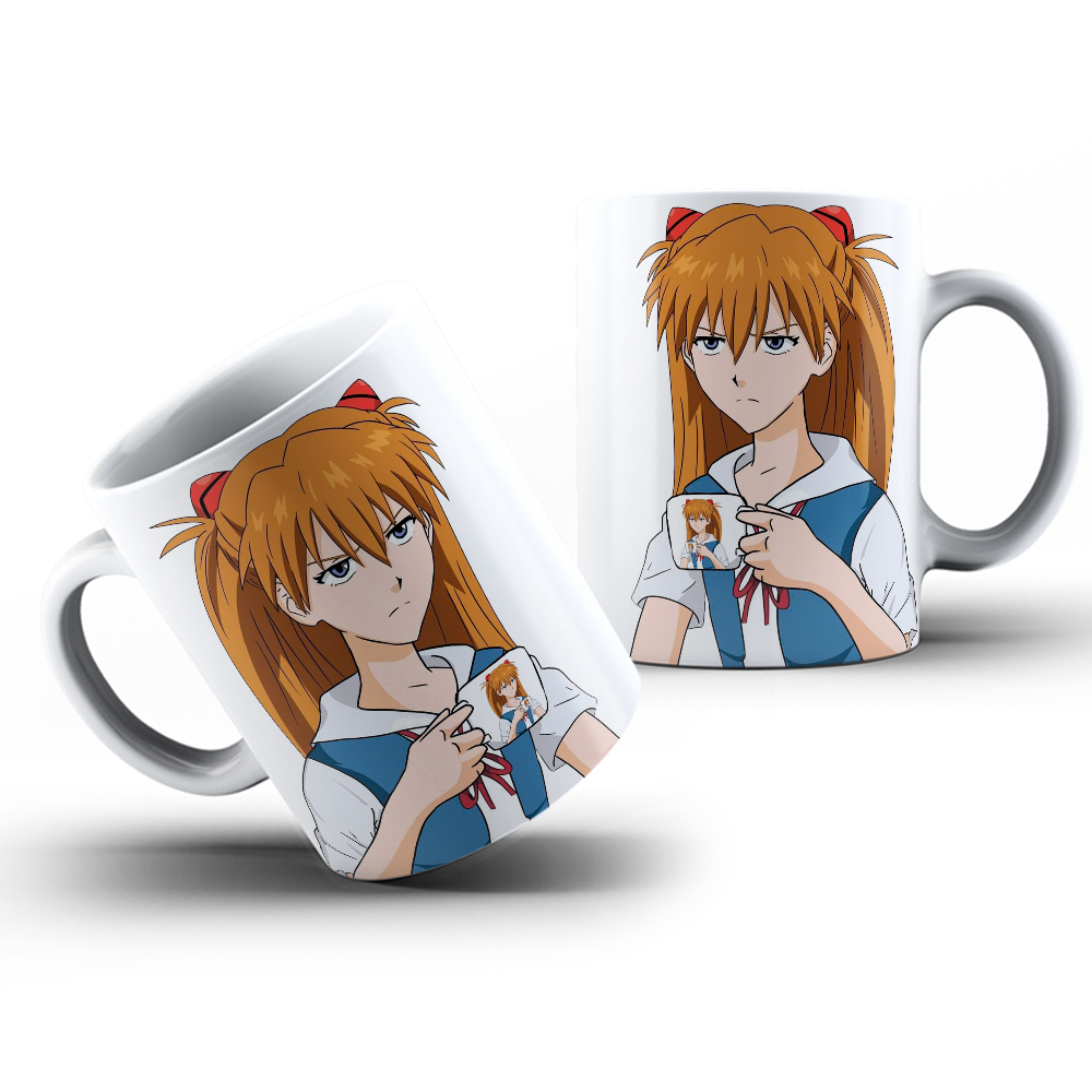 Caneca Asuka Langley Soryu Anime Neon Genesis Evangelion EVA Colecionável Geek Nerd Otaku Mangá