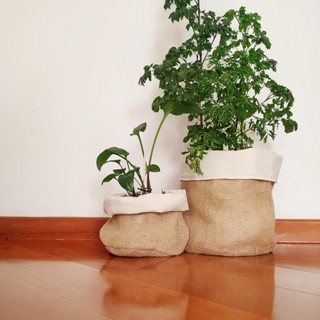 Cachepô Dupla Face Juta + Algodão Cru ~ vaso porta-treco decoração boho casa aniversário casamento chá quarto bebê presente