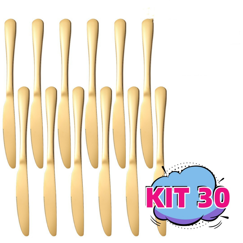 Kit 30 Faca Talheres Aço Inox Posta Faca Dourado Stainless Steel Linha Luxo Bife Faca - Envio Já