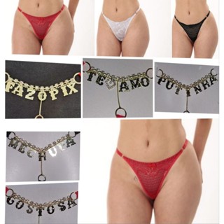 calcinha sexy tanga fio sex Bella Bijú strass palavras roupa feminina veste do 34 ao 54 regulável