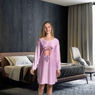 Camisola Camisetão Feminino Curto Adulto Conforto Manga Longa Desenhos Variados Malha Tecido Liso