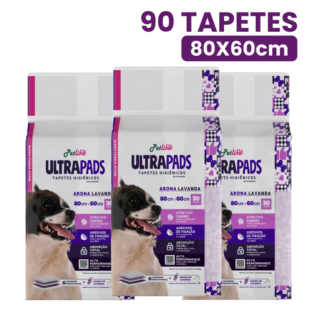 Tapete Higiênico Cães e Gatos Ultra Pads 80x60cm c/ 90un Lavanda Petlike em Oferta na Shopee