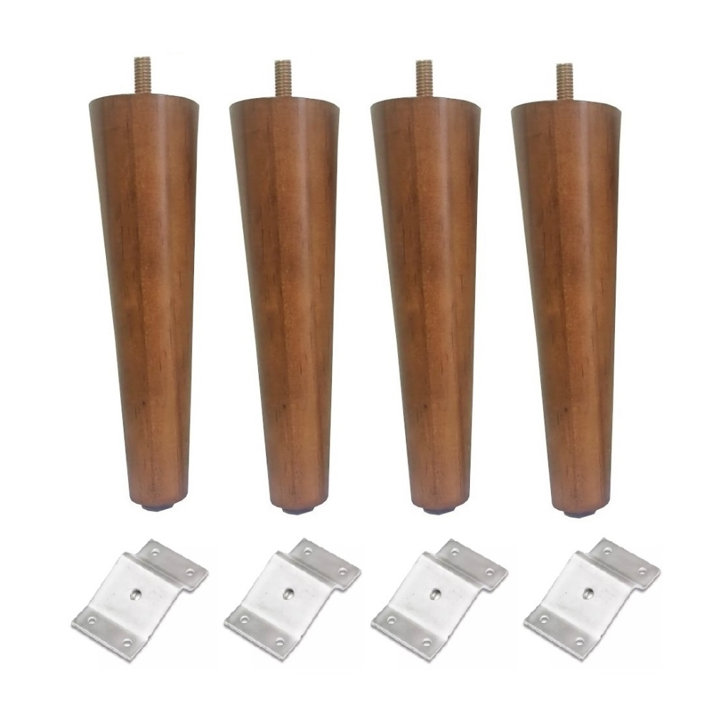 4 Pés Palito 17cm Puff Sofá Rack Poltrona Banco Madeira + 4 Chapinha Chapa Metal Inclinada - JTHOME