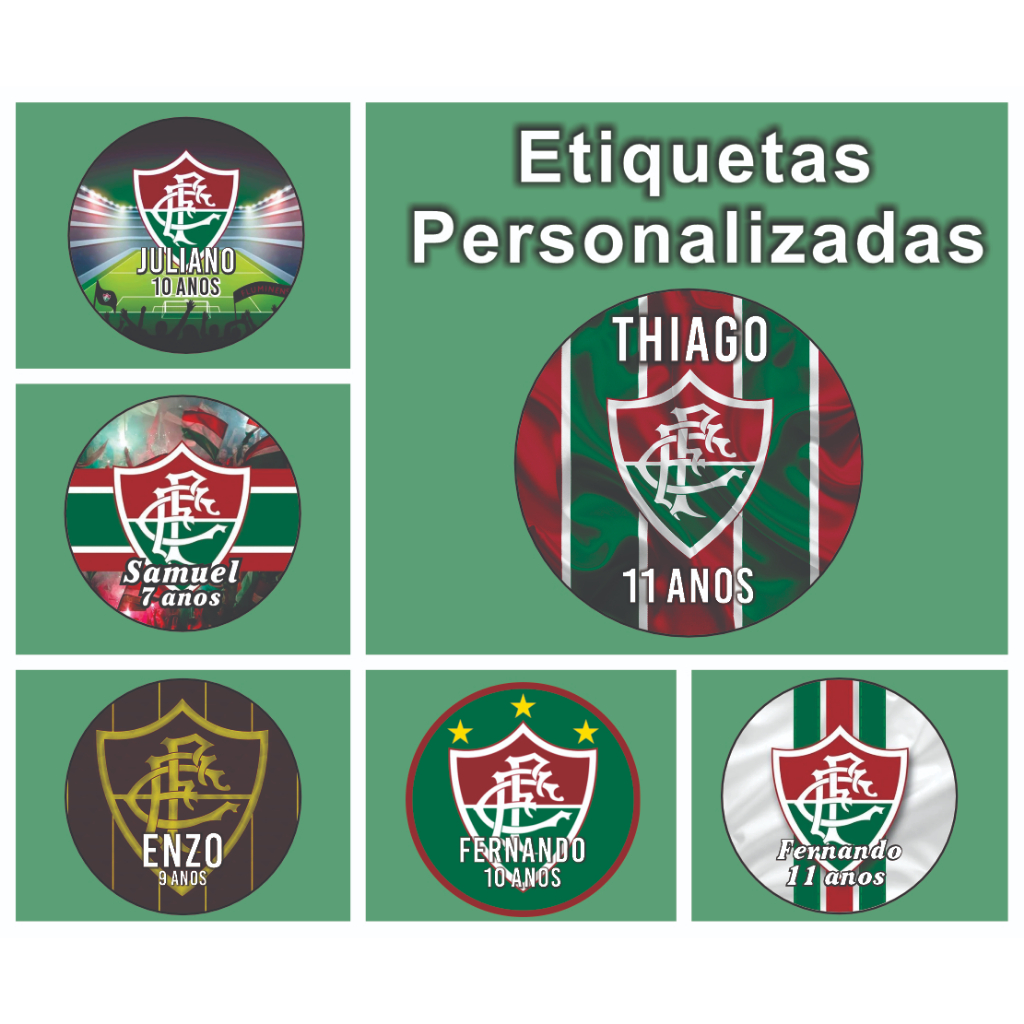 Etiqueta Adesiva Personalizada Fl/uminense Para Lembrancinhas e Aniversário 4x4cm 30, 60 ou 120 Unidades