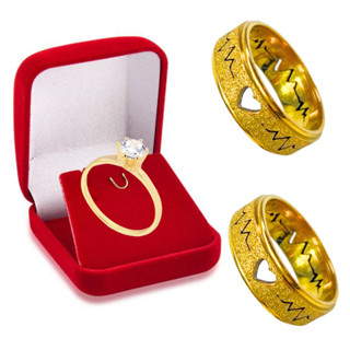 Par De Aliança Diamantada de Casamento Moeda Antiga Banhada a Ouro 18k Com Coração Vazado E Batimentos Cardíacos Dourada 6mm